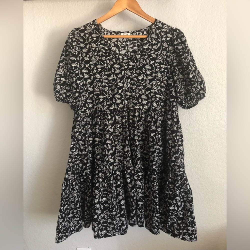 A.N.A Black and White Floral Ruffle Dress Size M